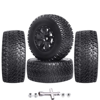 RC Wheel Set 4pcs Tires and Wheels Rims Pre-Glued SCT Tires for 1:10 RC Short Course Truck Slash 4x4 2WD VKAR 10SC HPI Losi SCT Redcat Blackout SC (Style B)
