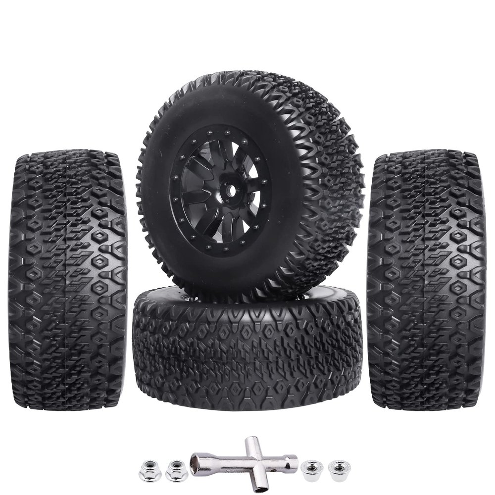 RC Wheel Set 4pcs Tires and Wheels Rims Pre-Glued SCT Tires for 1:10 RC Short Course Truck Slash 4x4 2WD VKAR 10SC HPI Losi SCT Redcat Blackout SC (Style B)