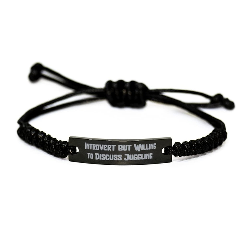 Funny Juggling Black Rope Bracelet, Introvert but Willing to Discuss Juggling, Present for Friends, Inspire Gifts from