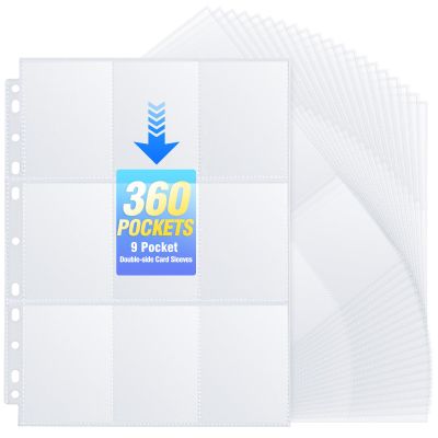 360 Pockets Binder Card Sleeves Double-Sided 9 Pocket Trading Card Pages for 3 Ring Binder, Clear Plastic Pages Sleeves for Sport Cards, Business Cards, Game Cards, Photos (20 Pack)
