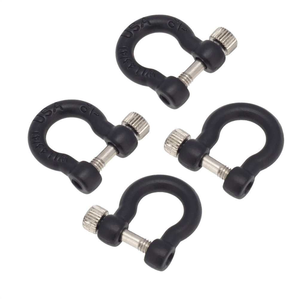 BOLIDORC 1:10 RC Tow Shackles D-Ring Trailer Buckles for 1/10 Scale RC Rock Crawler SCX10 Tamiya CC01 TRX4 D90 D110 RC Car Truck Accessories (4 PCS Black)
