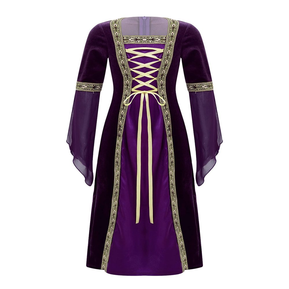 Alvivi Kids Girls Renaissance Medieval Costume Princess Faire Dress Retro Gown for Halloween Party Purple 6 Years