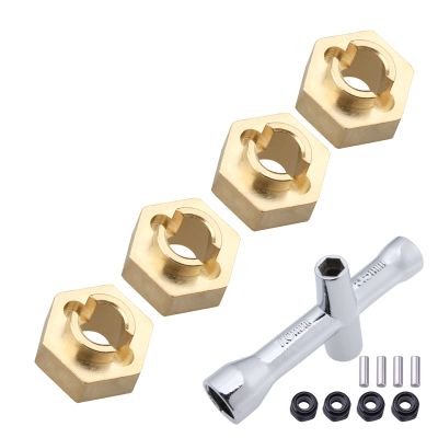 4pcs 7mm Brass Hex Wheel Hubs with Locknuts Hex Sleeve Wrench for AXIAL SCX24 AXI90081 Upgrades 1/24 RC Crawler Car
