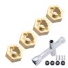 4pcs 7mm Brass Hex Wheel Hubs with Locknuts Hex Sleeve Wrench for AXIAL SCX24 AXI90081 Upgrades 1/24 RC Crawler Car view 1