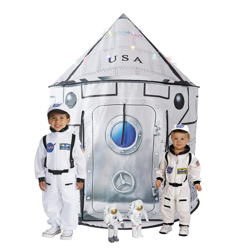 LimitlessFunN Space Rocket Ship Pop Up Kids Play Tent | Includes Star Lights & Carrying Case |, Children Indoor Castle Playhouse for Boys, Toddlers, 41" D x 41" W x 53" H