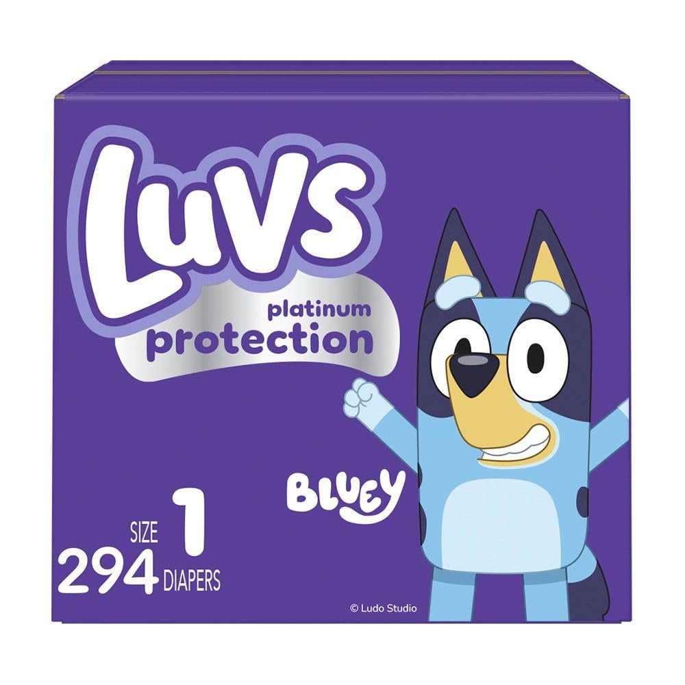 Luvs Size 1 Baby Diapers, Platinum Protection Bluey Diapers for Day & Night, Size 1, 294 Count (Packaging May Vary)