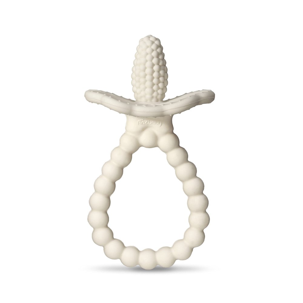 RaZbaby RaZberry Plus Baby Teether Easy-to-Hold Toy for Front & Back Teething Relief, BerryBumps Texture for Sensory Development, Soothes Sore Gums, BPA-Free, Great Gift for Babies 3M+ White