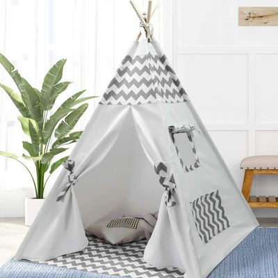 Ukadou Boys Teepee Tent for Kids Teepee Baby Teepees for Boys Girls Baby Kids Tent Indoor Tepee Grey Chevron Tepees Toddler Tent with Floor & Carry Case