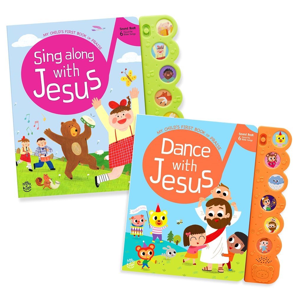 Dance with Jesus, Sing Along with Jesus - Bundle of 2 Books - Christian Sound Books for Toddlers 1-3 | Six Bible Songs & Illustrations in Each Book, Musical Toys for Kids - Baptism Gifts for Boys and