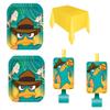Phineas and Ferb Birthday Party Supplies Bundle Pack includes 16 Plates, 1 Table Cover, 16 Blowouts (Bundle for 16) view 1