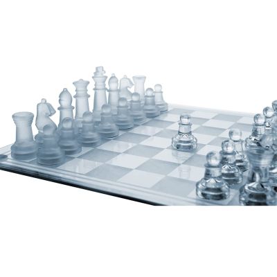 10" Fine Glass Chess Game Set, Glass Chess Set, Solid Glass Chess Pieces with Padded Bottom, 16 Matte and 16 Transparent Crystal Chess Pieces, Crystal Chess Board Youth Adults Play Set