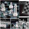 10" Fine Glass Chess Game Set, Glass Chess Set, Solid Glass Chess Pieces with Padded Bottom, 16 Matte and 16 Transparent Crystal Chess Pieces, Crystal Chess Board Youth Adults Play Set view 3