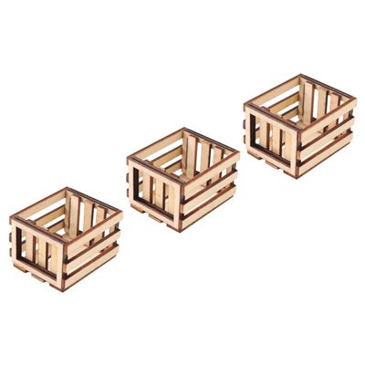 Kisangel Miniature Wooden Storage Basket Model 3Pcs Dollhouse Crates Miniature Baskets for Dollhouse Decor Fairy Garden Accessories 1.96X1.69X1.29 Inches