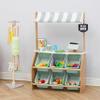 Teamson Kids Little Helper Wooden Farmer's Market Stand with Pretend Cash Register and 6 Plastic Storage Bins, Green, TD-13638A-AMZ view 2