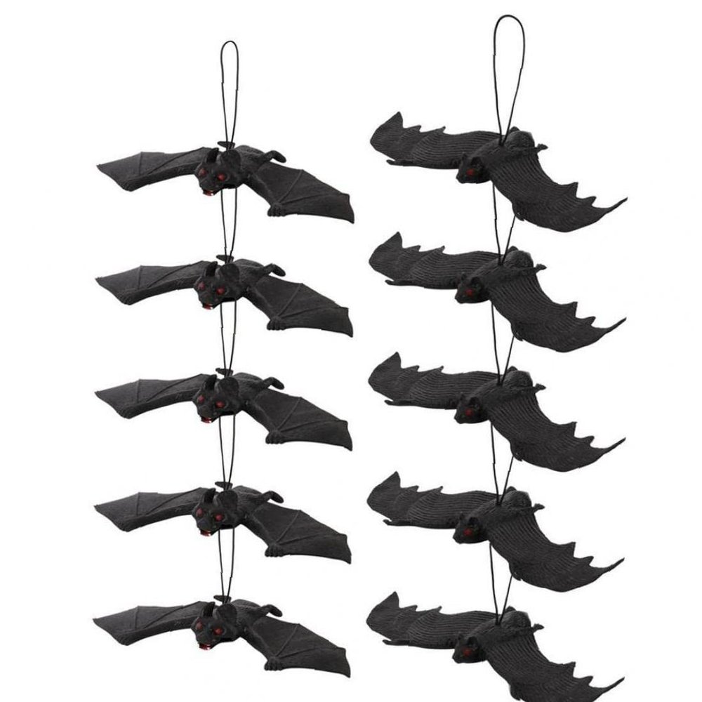 Froiny 10pcs Halloween Hanging Bats Fake Rubber Bats Realistic Spooky Hanging Toy for Halloween Decoration Party Supplies
