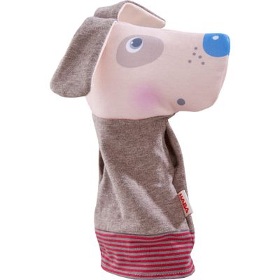 HABA Dog Hand Puppet with Interactive Grabbing Feature Where Puppeteer's Fingers Become Arms of The Animal