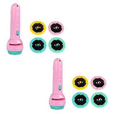Magik Slide Projector Flashlight Children's Projection Light Toy Holiday Education (Pink, 2 Pack)