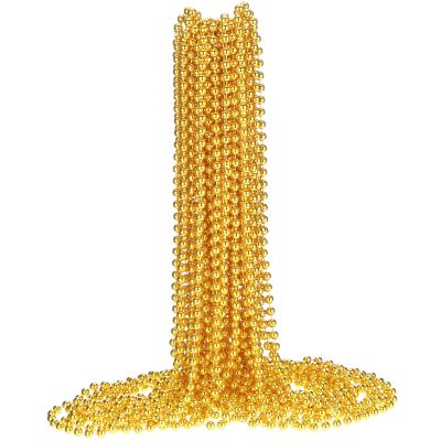 Junkin 24 Pcs Gold Mardi Gras Beads Yellow Bead Necklace 33'' 7 mm Metallic Party Beaded Necklaces Bulk Garland Costume Accessory for Pirate Hip Hop Digger One Birthday Graduation Carnival Party Favor