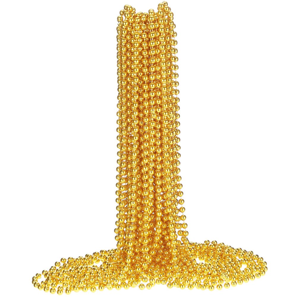 Junkin 24 Pcs Gold Mardi Gras Beads Yellow Bead Necklace 33'' 7 mm Metallic Party Beaded Necklaces Bulk Garland Costume Accessory for Pirate Hip Hop Digger One Birthday Graduation Carnival Party Favor
