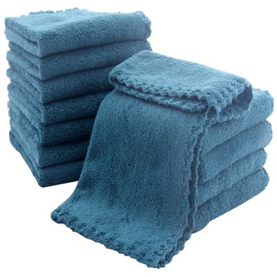 12 Pack Baby Washcloths - Extra Absorbent and Soft Wash Clothes for Newborns, Infants and Toddlers - Suitable for Baby Skin and New Born - Microfiber Coral Fleece 12x12 Inches, Ocean Aquamarine