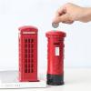 Decorative Telephones Coin Bank, Metal Street Red Mailbox Bank Postbox Money Box for Decoration Round, Square view 3
