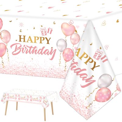 3 Pieces Pink Rose Gold Tablecloth for Rose Gold Birthday Decoration Plastic Disposable Party Table Covers for Rectangle Tables Girl Women Parties Happy Birthday Wedding Party Favors, 54 x 108 Inches