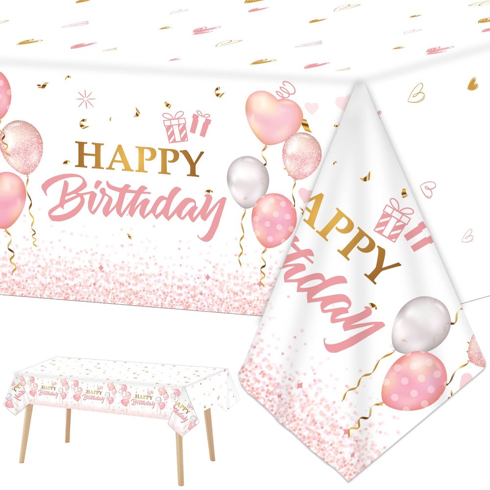 3 Pieces Pink Rose Gold Tablecloth for Rose Gold Birthday Decoration Plastic Disposable Party Table Covers for Rectangle Tables Girl Women Parties Happy Birthday Wedding Party Favors, 54 x 108 Inches