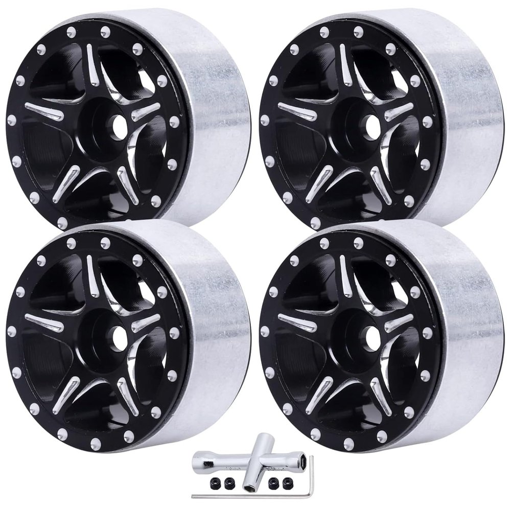 Micro 1.0 Beadlock Wheels w/Locknuts for Axial SCX24 1/24 Crawler Aluminum CNC Machined Upgrades (4-Pack) (Type 2)