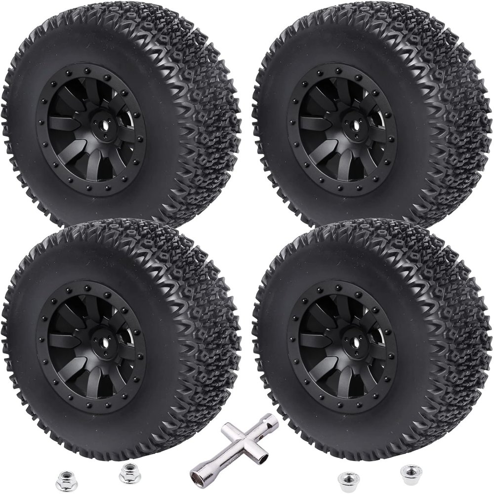 1/10 Short Course Truck Tires and Wheels for Traxxas Slash 4X4 BL-2S HSP Tamiya HPI Kyosho Losi Redcat Racing RC Model Car, Set of 4 (Style B)