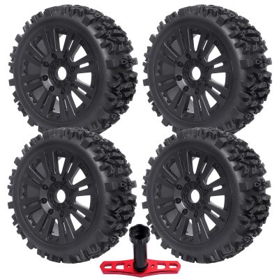 CrazyHobby Pre-Glued RC Buggy Tires & Wheels Rims Set with Foam Inserts for 1/8 Arrma Typhon 6S 3S Blx Losi 8ight Tekno Kyosho Hobao Off-Road Car(4Pcs)