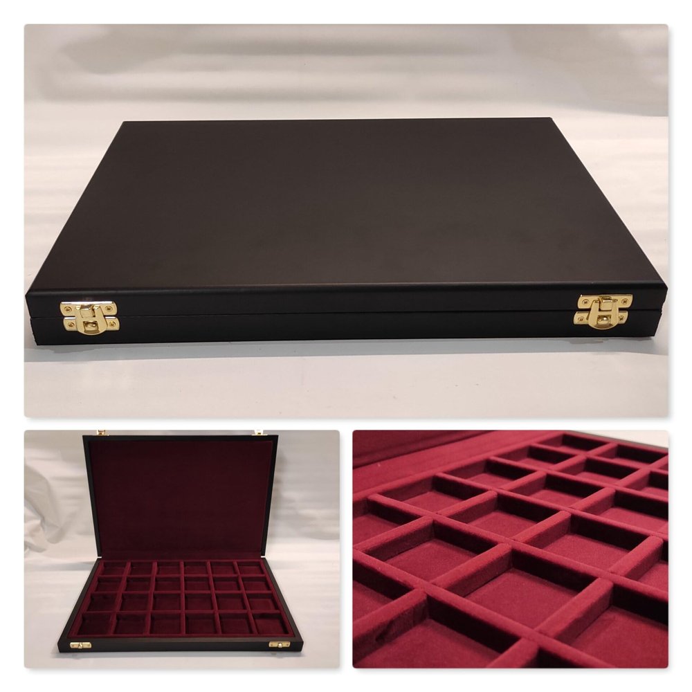 Personalised black leather case for coin medals or other precious items