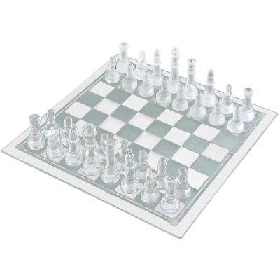 14" Glass Chess Game Set, Solid Glass Chess Pieces and Crystal Mirror Chess Board, 14 x 14 inches Chess Board, Travel Chess Board Game Set for Youth Adults