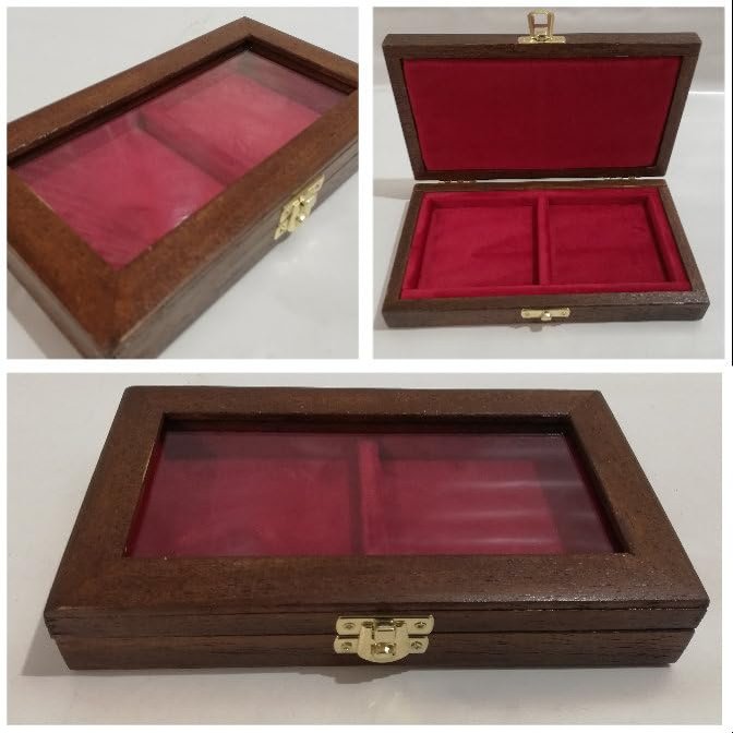 Wooden casket for medals 2 boxes 10x10cm Italian velvet handmade Coins&More coins wallet customizable