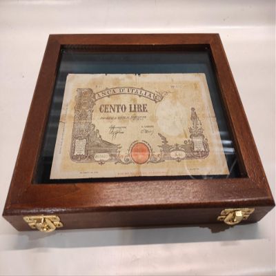 Wooden and glass display case for postcards Banknotes Medals and more