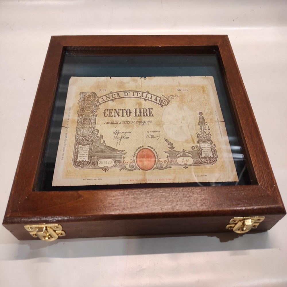 Wooden and glass display case for postcards Banknotes Medals and more