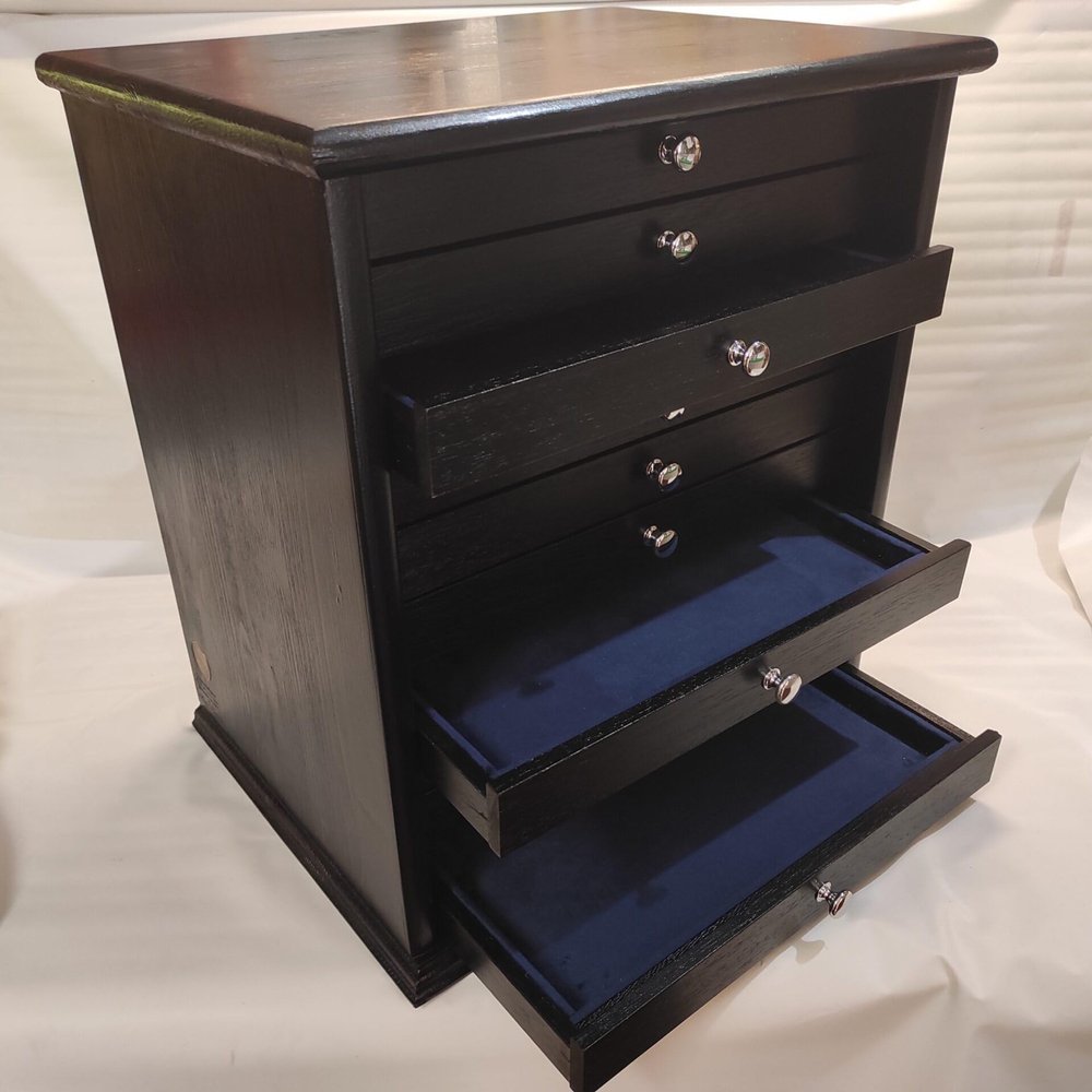 Wooden cabinet 10 drawers for pins, jewelry, military badges and other interior in Italian velvet customizable