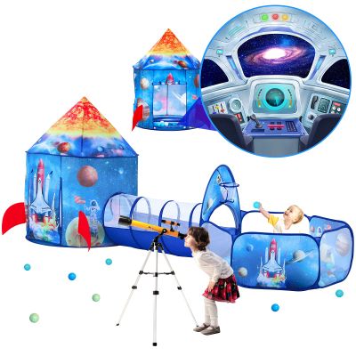 PigPigPen 3pc Kids Play Tent for Boys with Ball Pit, Crawl Tunnel, Rocket Ship Tents for Toddlers, Baby Space World Playhouse Toys, Boys Indoor& Outdoor Play House, Perfect Kids Gifts