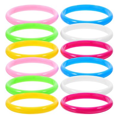 jojofuny Candy Color Plastic Bangle Bracelets Set for Party Favors Birthday Kids Teens Adults Fashion Jewelry Wristbands 48Pcs