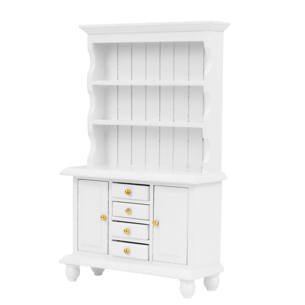 Beaupretty Dollhouse Bookcase Wooden Book Shelves Wooden case Shelf Holder Cupboard Shelf 1/12 Dollhouse Furniture/Dollhouse Furniture Case Cabinet White Mini Bamboo