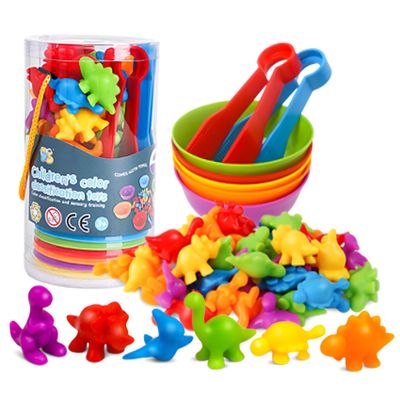 Counting Toys Matching Game for Kids with Sorting Bowls Sensory Toys Color Classification Game Set Early Learning Toddler Preschool Montessori Educational Toys for 3 4 5 Years Old-Dinosaurs