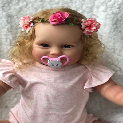 iCradle Reborn Baby Dolls Girl,20 Inch Realistic Newborn Baby Dolls with Curly Blond Hair Blue Eyes Soft Silicone Baby Dolls Best Gift Sets