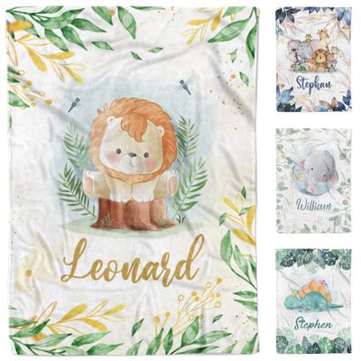 AVIClothes Customized Baby Boy Blanket, Personalized Baby Boy Lion Blankets - Baby Blanket with Name for Baby Boy, 30''x40'', Fleece, Swaddle, Full