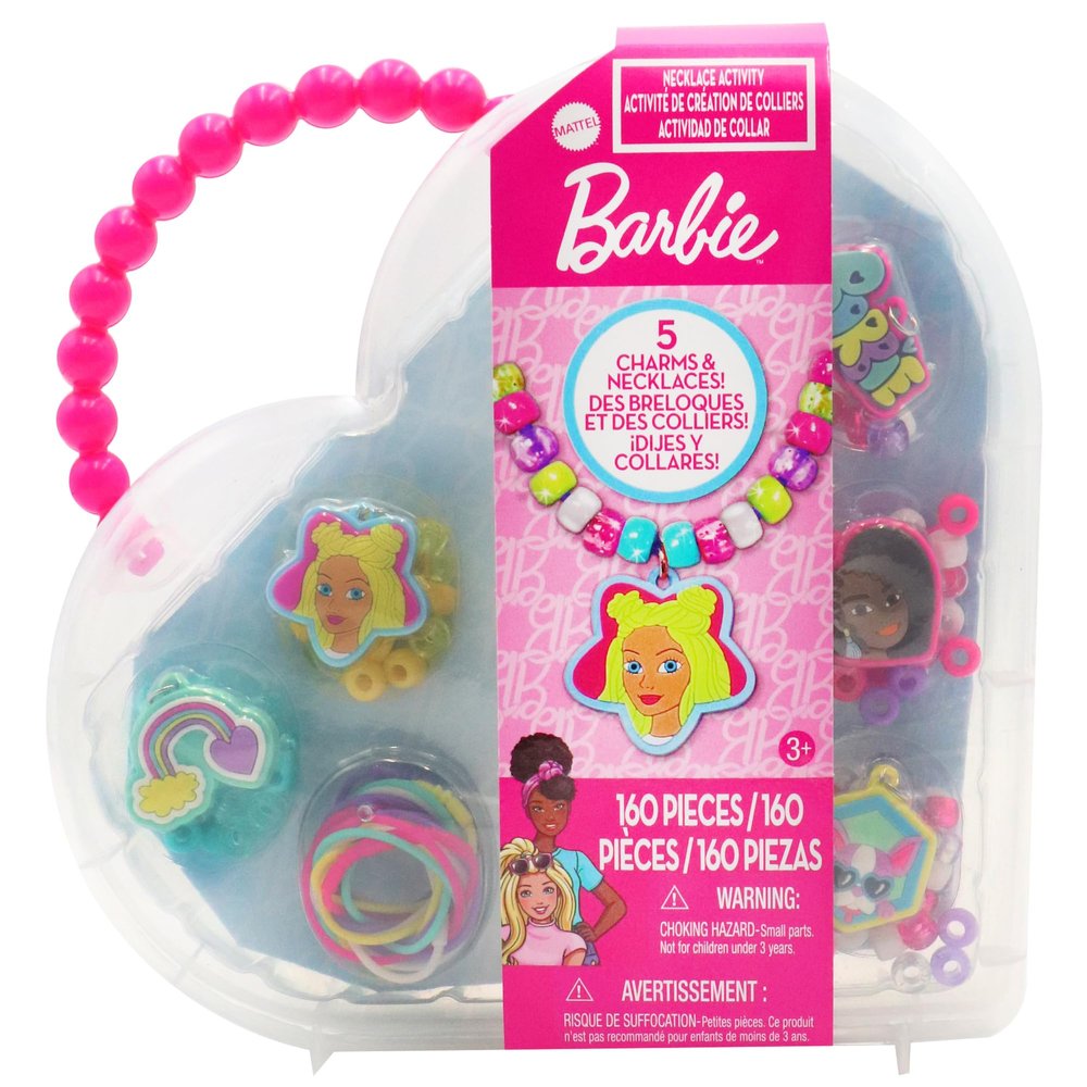 Tara Toys Barbie Necklace Activity Set  160-Piece DIY Jewelry & Bead Kit with 5 Silicone Necklaces, 150+ Beads & Character Charms, Creative Craft Toy for Kids Ages 3+
