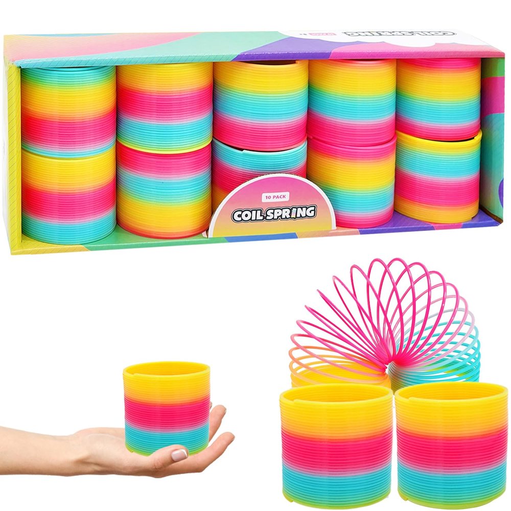 The Dreidel Company Plastic Multicolor Coil Spring, Goody Bag Fillers, Party Favor for Kids, 3" Inches (80mm) (10-Pack)