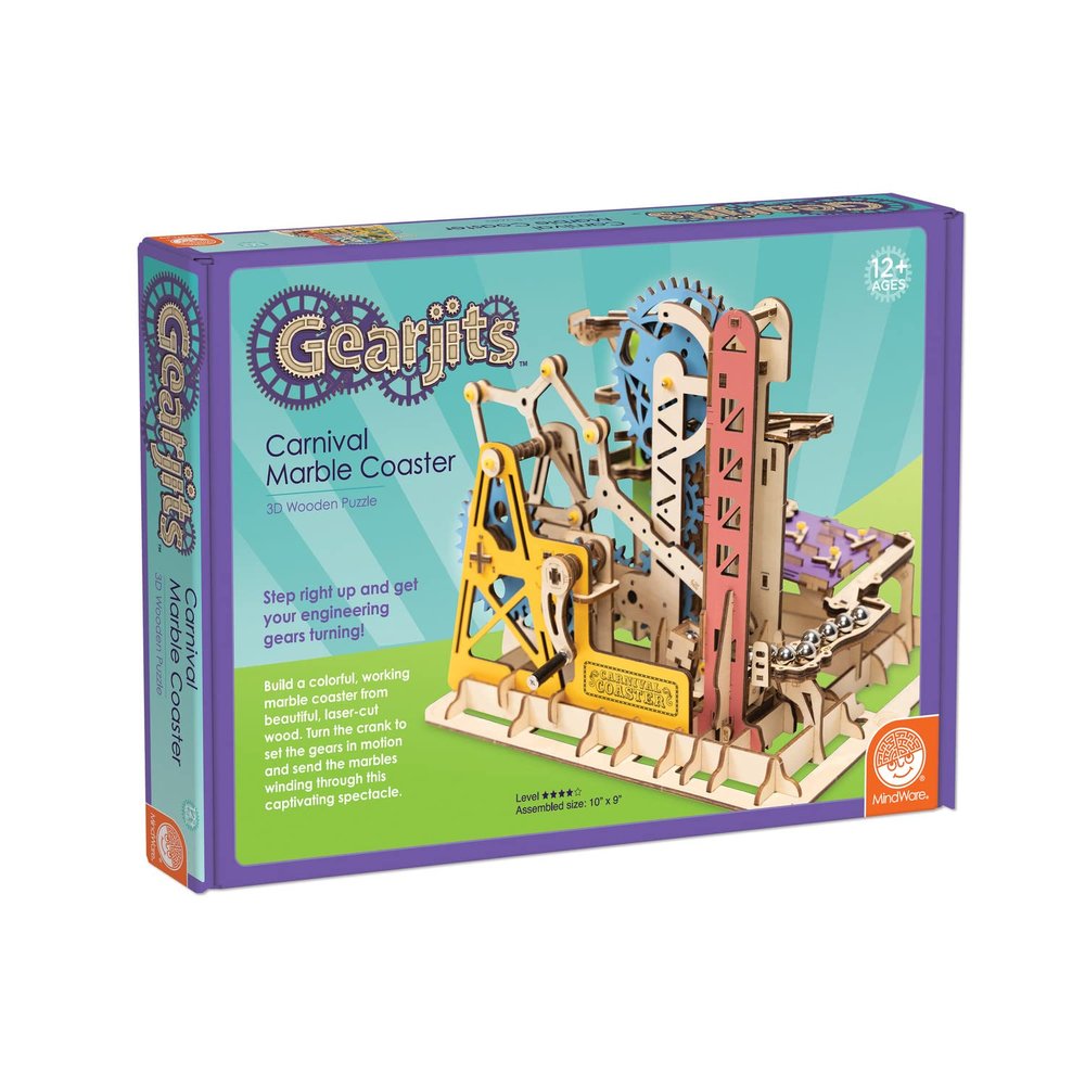MindWare Gearjits: Carnival Marble Coaster  Wooden Puzzle Marble Run Set for Adults and Kids Ages 12 & Up