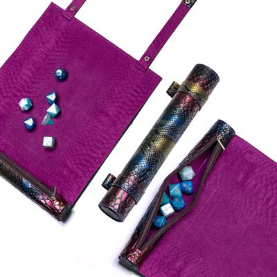 Cusdie 2 in 1 Dice Rolling Mat & Zippered Dice Holder DIce Tray- Compatible with DND Polyhedral Dice (Colorful Dragon Scale)