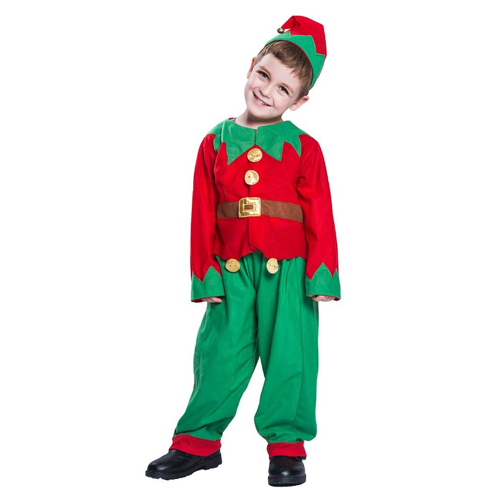 EraSpooky Elf Costume for Kids Boys Christmas Children's Costumes Outfit Set Santa Elf Costume Dress Up Funny Cosplay Party
