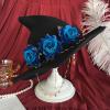 Black Witch Hat Halloween Party Costume Women Girls Big Bow Rose Headband Wicked Wizard Hat Large Brim Witch Cosplay Sun Hat view 2