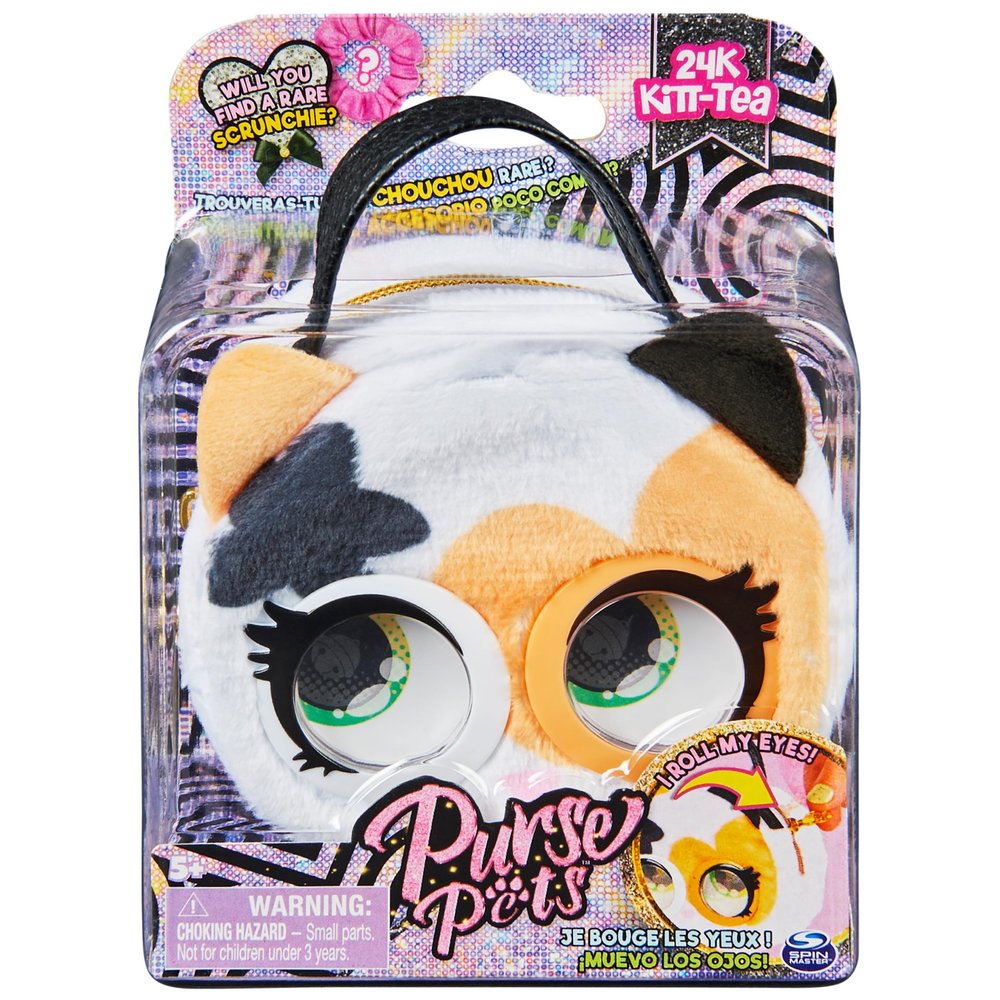 Purse Pets Micros, 24K Kitt-tea Stylish Small Purse with Eye Roll Feature, Kids Toys for Girls Aged 5 and up