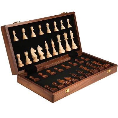 2 in 1 Folding Wooden Chess Set for Adults Kids/Chess Pieces Box, 3in King Height Chess Pieces / 15 inch Unique Chess Board and Chess Boards Game for Kids Mens